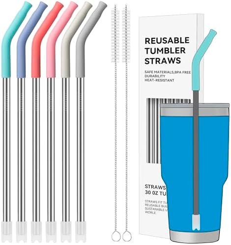 30 oz Straight Metal Straws with Silicone Tip for 30 oz Tumbler