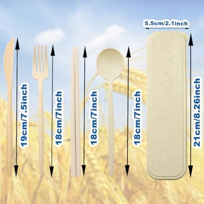 ELANE 4 Sets Reusable Travel Utensils Set with Case,Camping Cutlery Set Reusable Cutlery Set with Case,Utensil Sets for Lunch Picnic Daily Use Outdoor (beige)