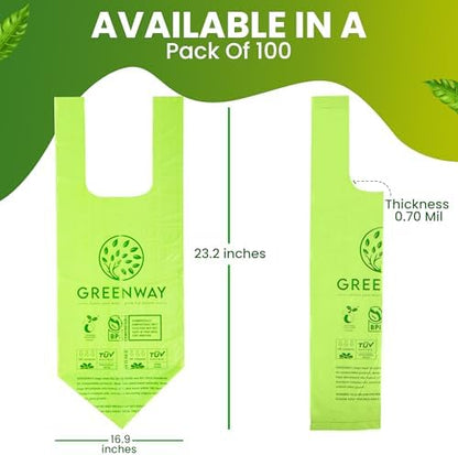 GREENWAY 3 Gallon Compostable trash Bags with Handles,100 Count, Extra Thick 0.70 Mil, BPI & OK Home Certified,Small kitchen Trash Bags for Countertop Compost Bins, Food Waste, Bathroom, Cat Litter