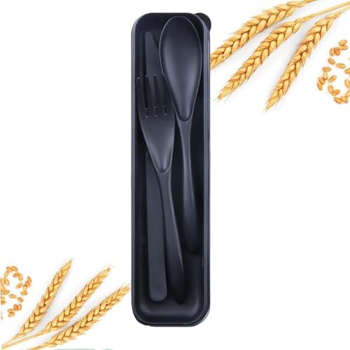 1Pack Black Wheat Straw Cutlery Set, BPA Free Eco Flatware with Travel Case