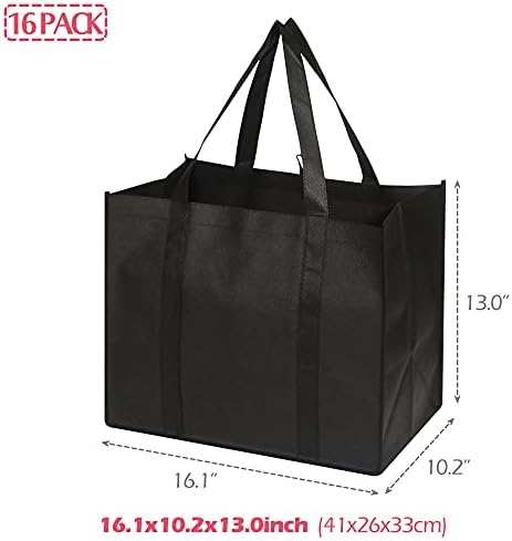 DIOMMELL Set of 16 Reusable Grocery Bags Extra Large Super Strong Heavy Duty Shopping Tote Bags with Reinforced Handles Black
