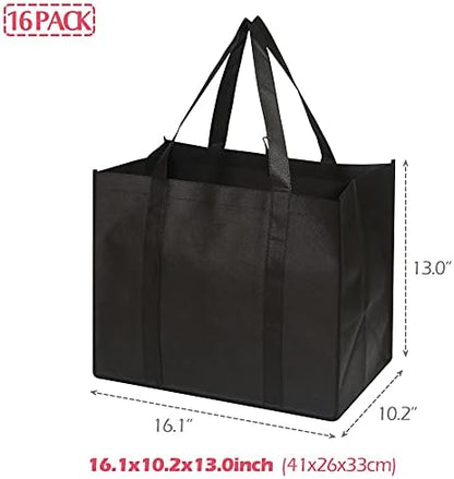 DIOMMELL Set of 16 Reusable Grocery Bags Extra Large Super Strong Heavy Duty Shopping Tote Bags with Reinforced Handles Black