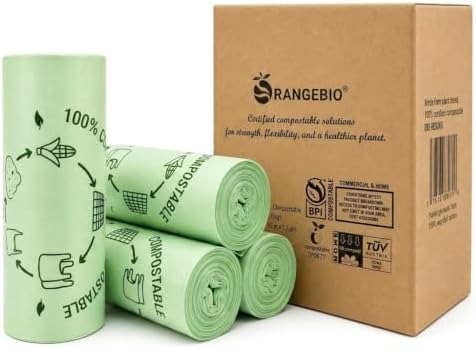 OrangeBio 55 Gallon Compostable Trash Bags, 60 Count, Heavy Duty Garbage Bags for Contractor, Yard Waste & Commercial Food Waste, Plant-Based, BPI ASTM D6400 & TÜV OK Compost Home Certified