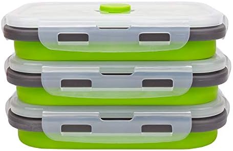 CARTINTS Set of 3 Collapsible Food Storage Containers with Lids, Collapsible Silicone Bowls, Silicone Lunch Containers, For Meal Prep, Camping, Travel, Microwave and Freezer Safe,500ml,Green