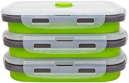 CARTINTS Set of 3 Collapsible Food Storage Containers with Lids, Collapsible Silicone Bowls, Silicone Lunch Containers, For Meal Prep, Camping, Travel, Microwave and Freezer Safe,500ml,Green