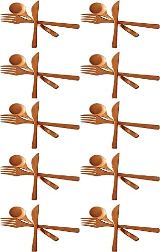 JapanBargain 3785, 10-Pack Bamboo Utensil Sets, Reusable Cutlery 3PC Set with Fork Knife Spoon, Eco-Friendly Flatware Travel Utensils, Dishwasher Safe