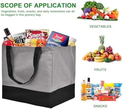 Canvas Reusable Grocery Bags Heavy Duty, 8.3 gal Foldable Large Tote Bag with Handles, Holds 60 lbs Canvas Shopping Bags, 1 Pack