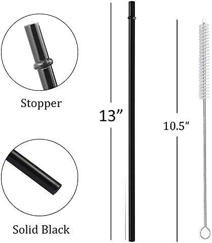 ALINK 13 inch Extra Long Reusable Straws, 12 Pack Black Hard Plastic Tumbler Straws for Stanley Owala 40 oz, 1 Gallon, 64 oz 32 oz Tall Bottles, Starbucks Cups with Brush