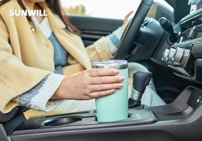 SUNWILL Travel Coffee Mug with Lid, 20 oz Tumbler Set of 2, Insulated Stainless Steel Cup for Water, Tea, Powder Coated Sakura & Mint