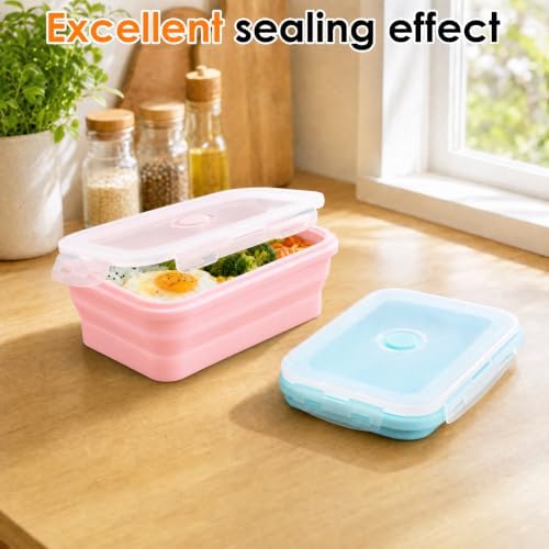 4Pcs Collapsible Silicone Food Container with Lid Heat Resistant Foldable Food Storage Containers Microwave Dishwasher and Freezer Safe 350/500/800/1200 ml for Kitchen Picnic Travel(Multicolor)