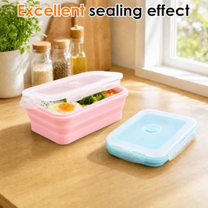 4Pcs Collapsible Silicone Food Container with Lid Heat Resistant Foldable Food Storage Containers Microwave Dishwasher and Freezer Safe 350/500/800/1200 ml for Kitchen Picnic Travel(Multicolor)