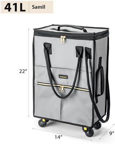PASMAN Reusable Foldable Rolling Grocery Bag on 4 Wheels,Small,Matte-Grey