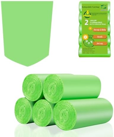 Compostable Trash Bags 2 Gallon - Inwaysin Bulk Mini Rubbish Waste Can Liners Unscented Strong Thick Biodegradable Tiny Kitchen Garbage Bags for Bathroom Office (Clear Green, 100 Counts)