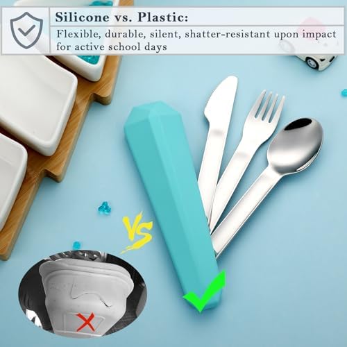 DEVICO Utensils for Lunch Box, 4Pcs Travel Silverware Set with Case, Teal
