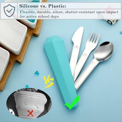 DEVICO Utensils for Lunch Box, 4Pcs Travel Silverware Set with Case, Teal