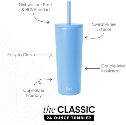 Simple Modern Iced Coffee Tumbler, Insulated | 24oz | Blue