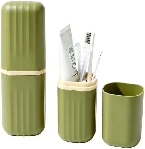 Portable Travel Toothbrush Holder: 2-in-1 Dustproof Toothbrush Travel Case with Rinse Cup, Travel Toothbrush & Toothpaste Containers for Camping, Hiking, School, Business Trip