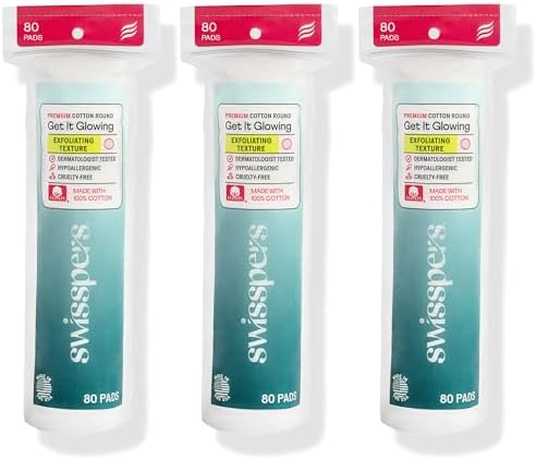 Swisspers Premium Exfoliating Cotton Rounds, Dual-Sided (Pack of 3)