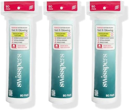 Swisspers Premium Exfoliating Cotton Rounds, Dual-Sided (Pack of 3)