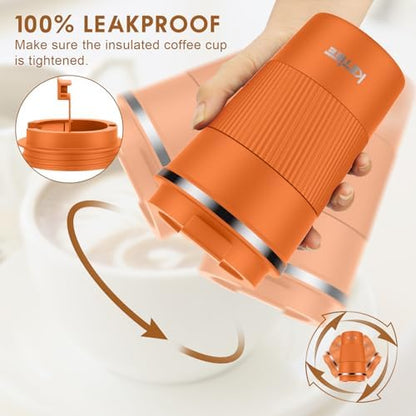 KETIEE 12oz Insulated Travel Mug, Vacuum Stainless Steel Double Walled Reusable Coffee Cup with Leakproof Lid, Travel Tumbler Coffee Mug to Go for Hot and Iced Tea Water (Orange)
