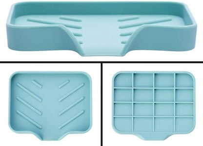 Light Green Silicone Soap Dish Tray, Self-Draining Soap Holder for Bar Soap, Silicone Soap Tray with Drainage, Soap Dishes for Kitchen Counter