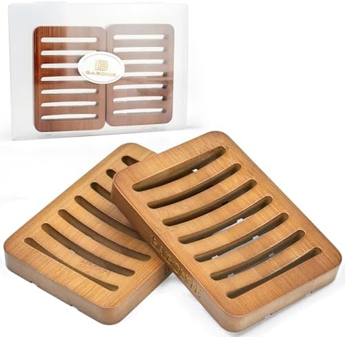 2 Pack FSC Bamboo Soap Holder, Slotted Self-Draining Dish, Acacia Style