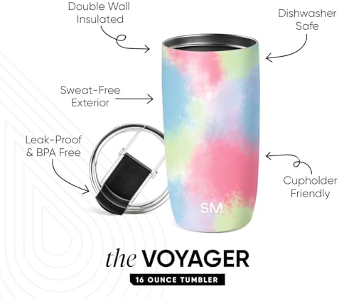 Simple Modern Travel Coffee Mug Tumbler with Flip Lid | Reusable Insulated Stainless Steel Cold Brew Iced Coffee Cup Thermos | Gifts for Women Men Him Her | Voyager Collection | 16oz | Kaleidoscope