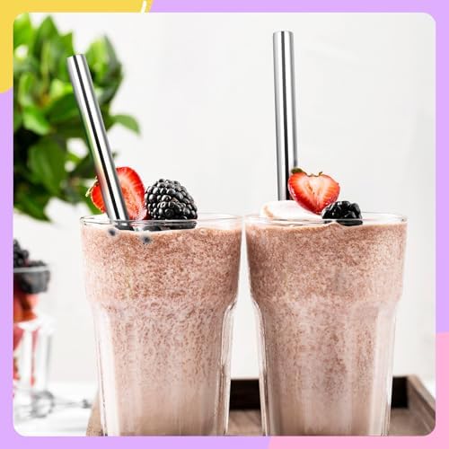 NiHome 4-Pack Stainless Steel Straws for Boba, Smoothie, 10.4” Metal Straws