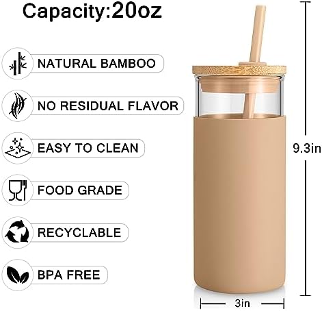 Tronco 20 oz Glass Tumbler with Lids and Straws, Reusable Iced Coffee Cups