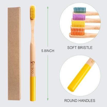 10 Pack Soft Bristles Bamboo Toothbrushes, Plastic Free Toothbrush