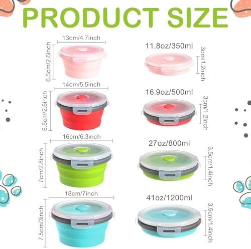 Suclain 4 Pcs Collapsible Bowls with Lids Silicone Camping Food Storage Container Expandable Folding Salad Lunch Box Travel Container for Hiking Camping