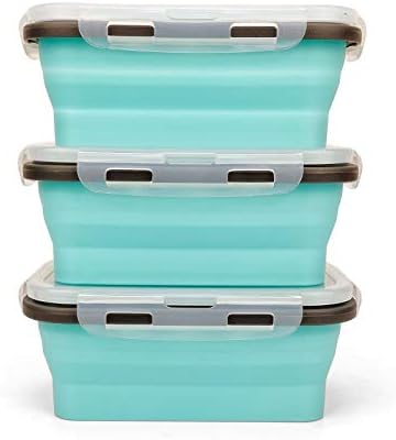 CARTINTS Set of 3 Collapsible Food Storage Containers with Lids, Collapsible Silicone Bowls, Silicone Lunch Containers, For Meal Prep, Camping, Travel, Microwave and Freezer Safe,500ml,Blue