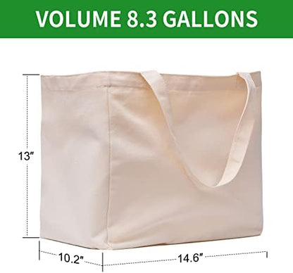 Canvas Reusable Grocery Bags Heavy Duty, 8.3 gal Foldable Large Tote Bag with Handles, Holds 60 lbs & Washable Eco-friendly Bags with 5 Pockets, Off white 1 Bags