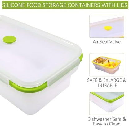 Set of 2 Extra Large Translucent Collapsible Silicone Food Storage Containers With Lids,82.8oz + 60.2oz Meal Prep Bento Lunch Boxes, Durable, Microwave,Dishwasher and Freezer Safe,BPA Free