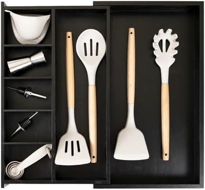 KitchenEdge Utensil & Junk Drawer Organizer, 10.5-19 in, Black Bamboo