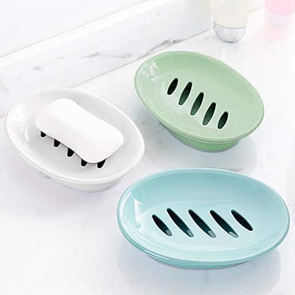 WYOK 2-Pack Soap Dish Plastic Soap Holder with Drainage for Shower (White)