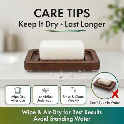 Wooden Soap Dish, Brown Bamboo Self-Draining Bathroom Tray, 2 Pack Slotted Design for Shower, Sink, Kitchen, Bathtub (Black Walnut)