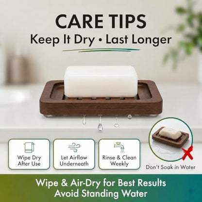 Wooden Soap Dish, Brown Bamboo Self-Draining Bathroom Tray, 2 Pack Slotted Design for Shower, Sink, Kitchen, Bathtub (Black Walnut)