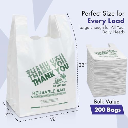 2.25 Mil Reusable Plastic Grocery Bags | PACK OF 200 12" x 7" x 22"