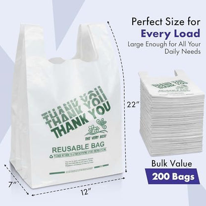 2.25 Mil Reusable Plastic Grocery Bags | PACK OF 200 12" x 7" x 22"