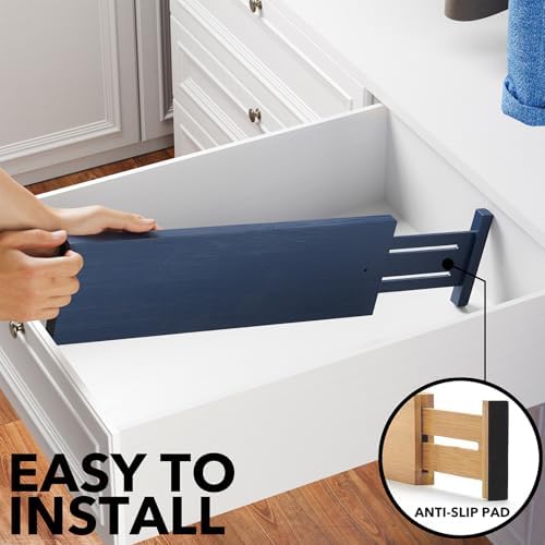 SpaceAid Bamboo Dresser Drawer Dividers 6 Pack, 4.65“ High Adjustable 17“-22” Drawer Organizers, Expandable Organization for Clothing, Clothes, Dressers, Navy Blue