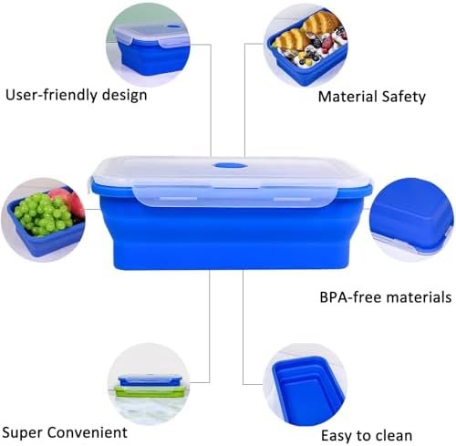 Extra Large Collapsible Silicone Food Storage Containers with Lids, Set of 2 Foldable Lunch Boxes 82.8oz + 60.2oz, for Kitchen, Travel, Camping, BPA Free