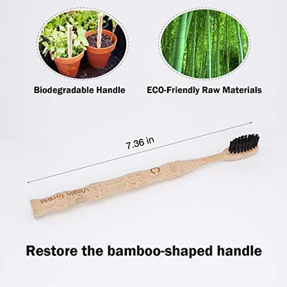 Virgin Forest Bamboo Toothbrushes 6pk, Vegan Charcoal Bristles Eco