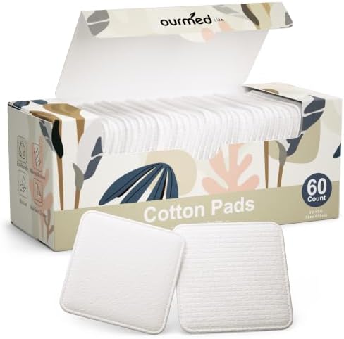 Ourmed Life Large Cotton Pads for Face, 3 x 3 Makeup Remover Pads, 60 ct