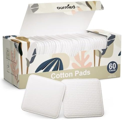 Ourmed Life Large Cotton Pads for Face, 3 x 3 Makeup Remover Pads, 60 ct