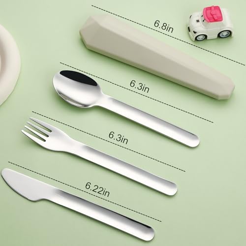 DEVICO Utensils for Lunch Box, 4Pcs Travel Silverware Set with Case, Khaki