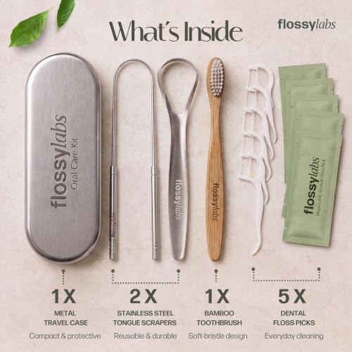 Travel Dental Kit with Tongue Scraper Bamboo Toothbrush