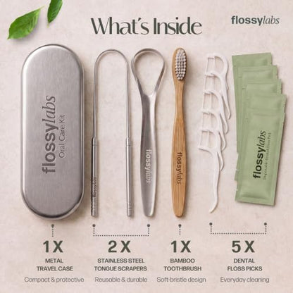 Travel Dental Kit with Tongue Scraper Bamboo Toothbrush