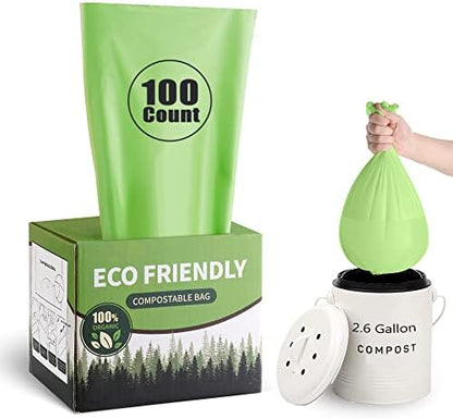 Compostable Trash Bags 2.6 Gallon 100 Counts Compost Small Garbage Bag for Kitchen Bathroom BPI Certified, Green