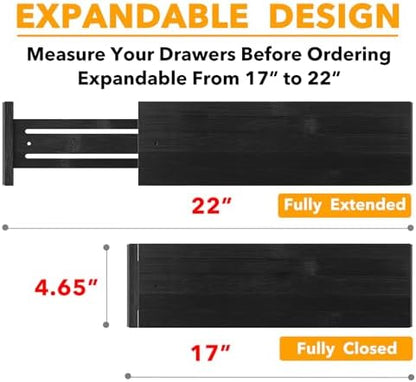 SpaceAid Bamboo Dresser Drawer Dividers 6 Pack, 4.65“ High Adjustable 17“-22” Drawer Organizers, Expandable Organization for Clothing, Clothes, Dressers, Black